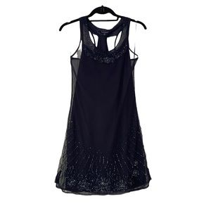 American Eagle Navy Sheer with Slip Embellished Racerback Mini Dress Small